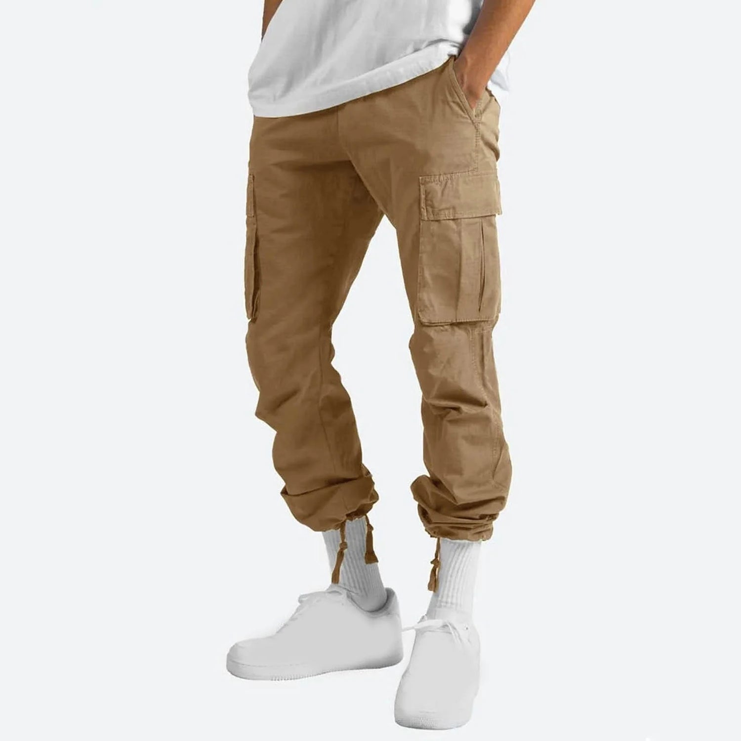 Cargo Pants for Men Relaxed Fit Causal Slim Beach Work Streetwear Khaki Baggy Pants with Zipper Pockets