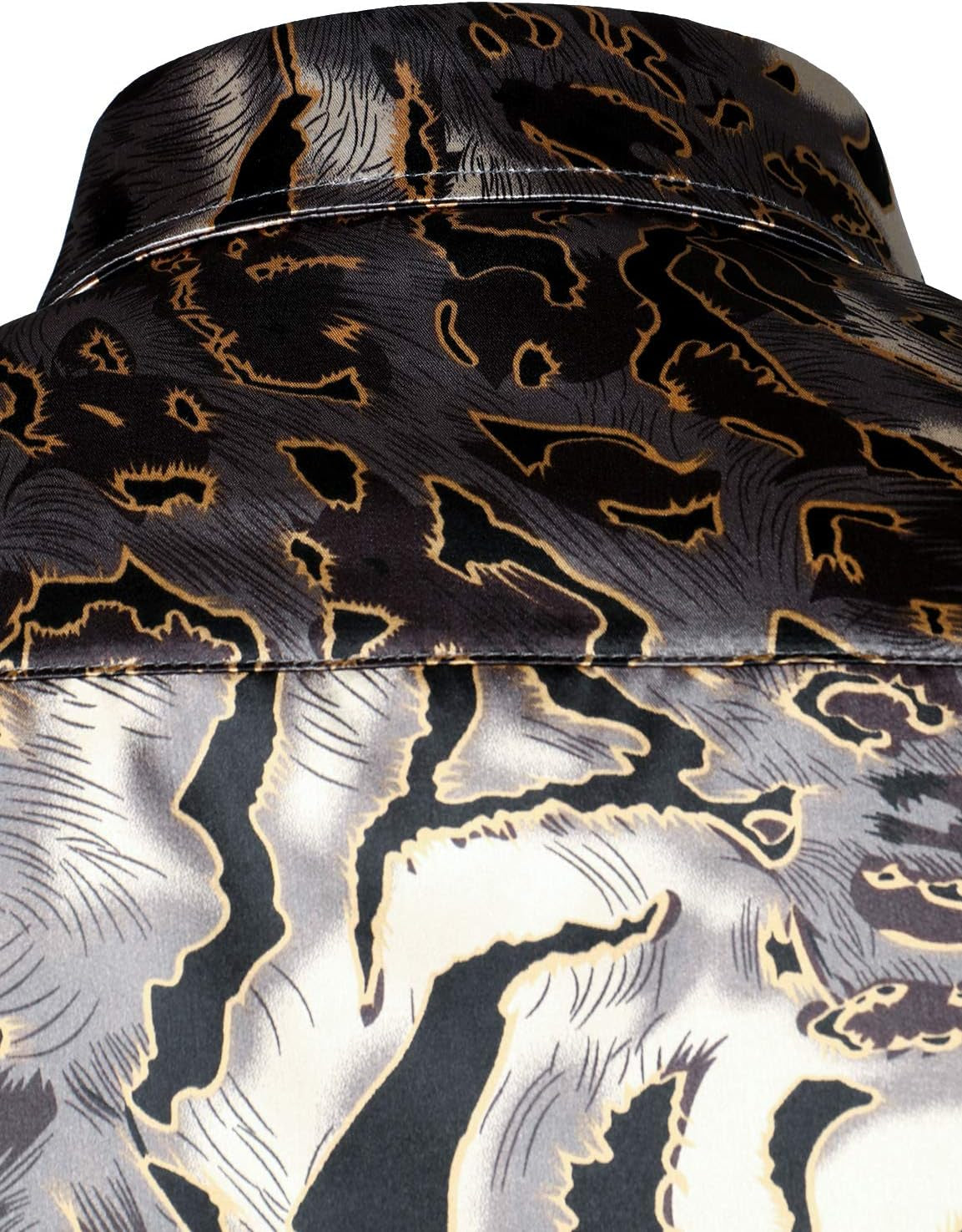 Men'S Hipster Printed Silk like Satin Button up Dress Shirt for Party Prom