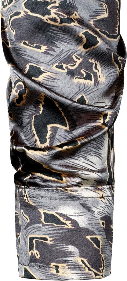 Men'S Hipster Printed Silk like Satin Button up Dress Shirt for Party Prom
