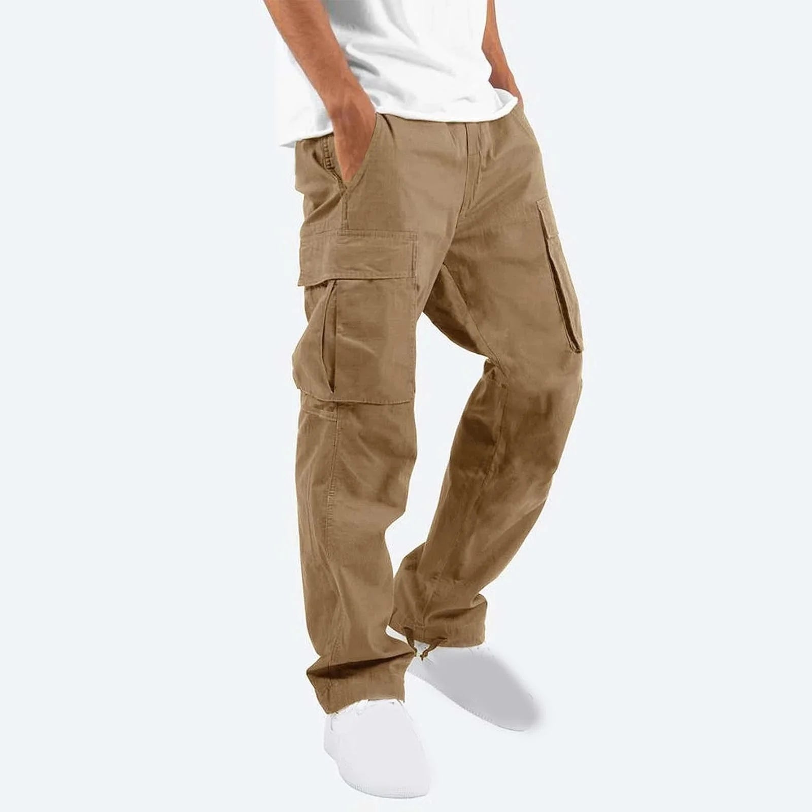Cargo Pants for Men Relaxed Fit Causal Slim Beach Work Streetwear Khaki Baggy Pants with Zipper Pockets