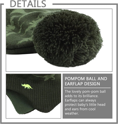 Knitted Baby Hat Scarf Set Winter Warm Boys Girls Beanie Fleece Lining Toddler Kids Hats with Pompom